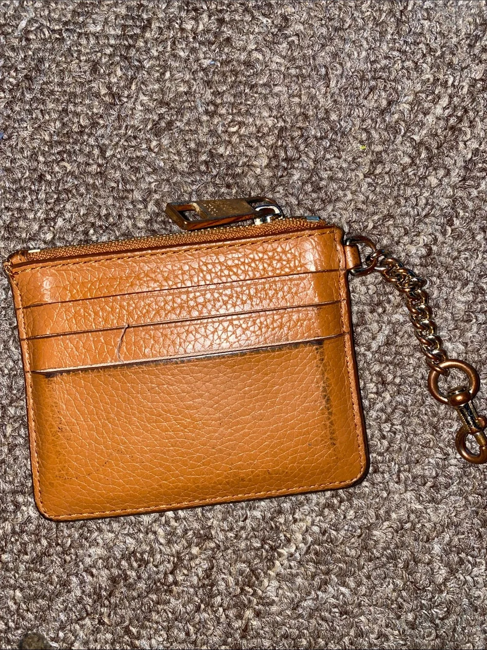 Marc Jacobs Tan Leather Card Holder with Key Chain and Zip Pocket